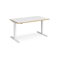 Elev8 Touch straight sit-stand desk 1400mm x 800mm - white frame, white top with oak edge