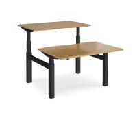 Elev8 Touch sit-stand back-to-back desks 1200mm x 1650mm - black frame, oak top