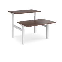 Elev8 Touch sit-stand back-to-back desks 1200mm x 1650mm - white frame, walnut top