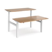 Elev8 Touch sit-stand back-to-back desks 1400mm x 1650mm - white frame, beech top