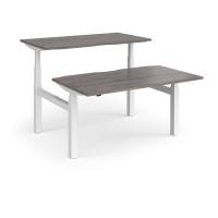 Elev8 Touch sit-stand back-to-back desks 1400mm x 1650mm - white frame, grey oak top