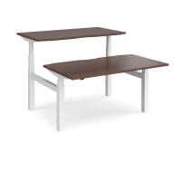 Elev8 Touch sit-stand back-to-back desks 1400mm x 1650mm - white frame, walnut top