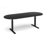 Elev8 Touch radial end boardroom table 2400mm x 1000mm - black frame, black top