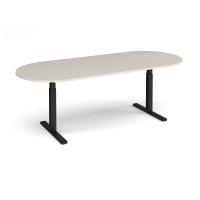 Elev8 Touch radial end boardroom table 2400mm x 1000mm - black frame, light grey top
