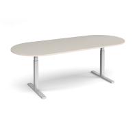 Elev8 Touch radial end boardroom table 2400mm x 1000mm - silver frame, light grey top