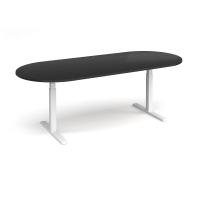Elev8 Touch radial end boardroom table 2400mm x 1000mm - white frame, black top
