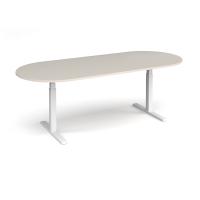 Elev8 Touch radial end boardroom table 2400mm x 1000mm - white frame, light grey top