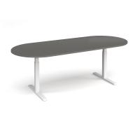 Elev8 Touch radial end boardroom table 2400mm x 1000mm - white frame, onyx grey top