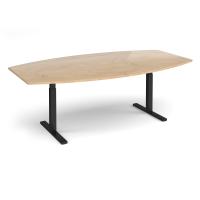 Elev8 Touch radial boardroom table 2400mm x 800/1300mm - black frame, kendal oak top