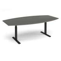 Elev8 Touch radial boardroom table 2400mm x 800/1300mm - black frame, onyx grey top