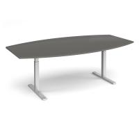Elev8 Touch radial boardroom table 2400mm x 800/1300mm - silver frame, onyx grey top