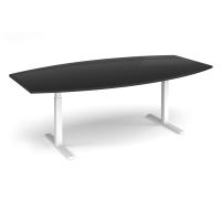 Elev8 Touch radial boardroom table 2400mm x 800/1300mm - white frame, black top