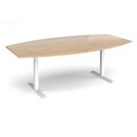 Elev8 Touch radial boardroom table 2400mm x 800/1300mm - white frame, kendal oak top