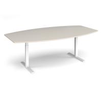 Elev8 Touch radial boardroom table 2400mm x 800/1300mm - white frame, light grey top