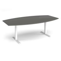 Elev8 Touch radial boardroom table 2400mm x 800/1300mm - white frame, onyx grey top