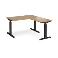 Elev8 Touch sit-stand desk 1400mm x 800mm with 800mm return desk - black frame, oak top