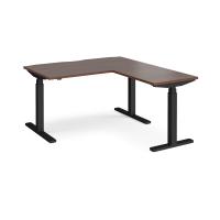 Elev8 Touch sit-stand desk 1400mm x 800mm with 800mm return desk - black frame, walnut top