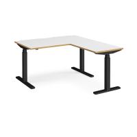 Elev8 Touch sit-stand desk 1400mm x 800mm with 800mm return desk - black frame, white top with oak edge