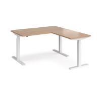 Elev8 Touch sit-stand desk 1400mm x 800mm with 800mm return desk - white frame, beech top