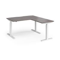 Elev8 Touch sit-stand desk 1400mm x 800mm with 800mm return desk - white frame, grey oak top