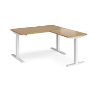 Elev8 Touch sit-stand desk 1400mm x 800mm with 800mm return desk - white frame, oak top