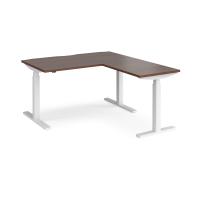 Elev8 Touch sit-stand desk 1400mm x 800mm with 800mm return desk - white frame, walnut top