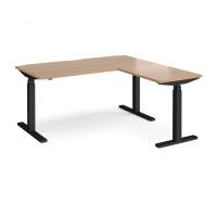 Elev8 Touch sit-stand desk 1600mm x 800mm with 800mm return desk - black frame, beech top