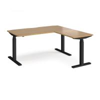 Elev8 Touch sit-stand desk 1600mm x 800mm with 800mm return desk - black frame, oak top