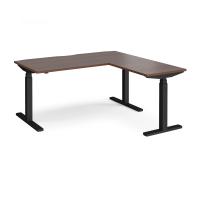 Elev8 Touch sit-stand desk 1600mm x 800mm with 800mm return desk - black frame, walnut top