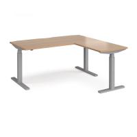 Elev8 Touch sit-stand desk 1600mm x 800mm with 800mm return desk - silver frame, beech top