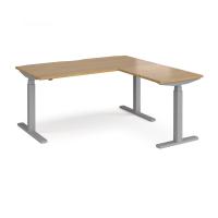 Elev8 Touch sit-stand desk 1600mm x 800mm with 800mm return desk - silver frame, oak top