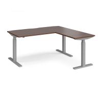 Elev8 Touch sit-stand desk 1600mm x 800mm with 800mm return desk - silver frame, walnut top