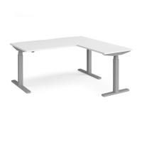 Elev8 Touch sit-stand desk 1600mm x 800mm with 800mm return desk - silver frame, white top