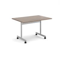 Rectangular flip top meeting table with silver frame 1200mm x 800mm - Barcelona Walnut