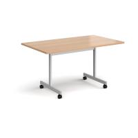 Rectangular flip top meeting table with silver frame 1400mm x 800mm - beech