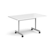 Rectangular flip top meeting table with silver frame 1400mm x 800mm - white