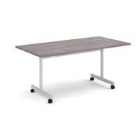 Rectangular flip top meeting table with silver frame 1600mm x 800mm - grey oak