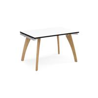 Fuze single desk 1200mm x 800mm with oak legs - white underframe, white top, black edge