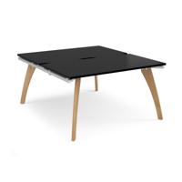 Fuze back to back desks 1400mm x 1600mm with oak legs - white underframe, black top