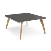Fuze back to back desks 1400mm x 1600mm with oak legs - white underframe, storm grey top
