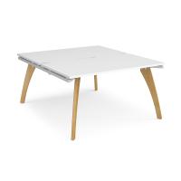 Fuze back to back desks 1400mm x 1600mm with oak legs - white underframe, white top