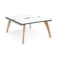 Fuze back to back desks 1400mm x 1600mm with oak legs - white underframe, white top, black edge