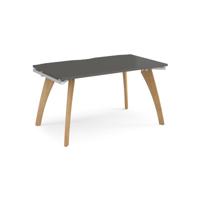 Fuze single desk 1400mm x 800mm with oak legs - white underframe, storm grey top