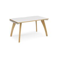 Fuze single desk 1400mm x 800mm with oak legs - white underframe, white top with oak edging