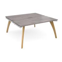 Fuze starter units back to back 1600mm x 1600mm with oak legs - white underframe, grey oak top