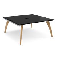 Fuze back to back desks 1600mm x 1600mm with oak legs - white underframe, black top