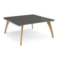 Fuze back to back desks 1600mm x 1600mm with oak legs - white underframe, storm grey top