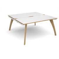 Fuze square boardroom table 1600mm x 1600mm - white frame, white top with oak edging