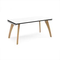 Fuze single desk 1600mm x 800mm with oak legs - white underframe, white top, black edge