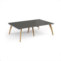 Fuze double back to back desks 2400mm x 1600mm with oak legs - white underframe, storm grey top